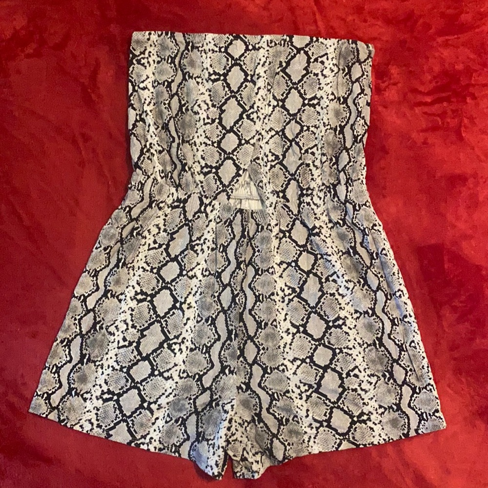 Grey Snake Print Tube Romper